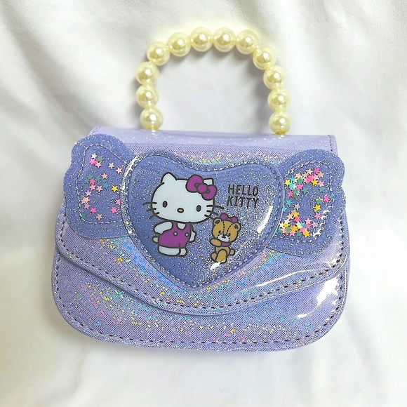 Other - Hello Kitty Purple Glitter Kids Bag, NIB, crossbody strap, cream bead handle,